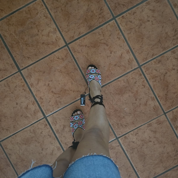 Miu Miu Black and Pink Patterned Sandals - Picture 1 of 1